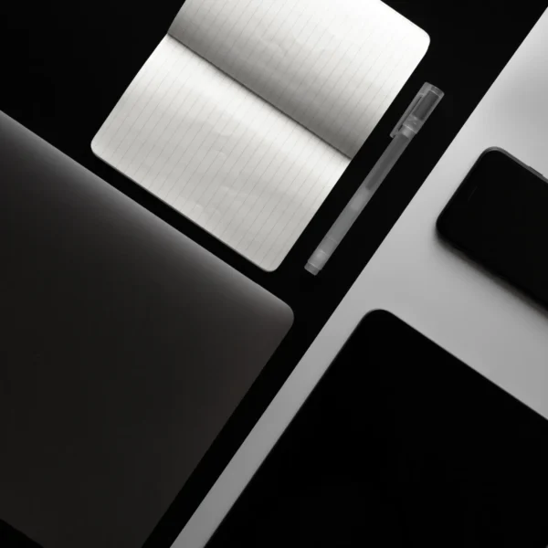 notebook-phone-tablet-black-white-office-desk